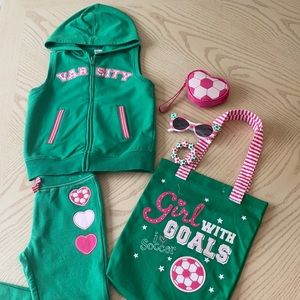 Gymboree size 3/4 soccer themed sweat outfit set.